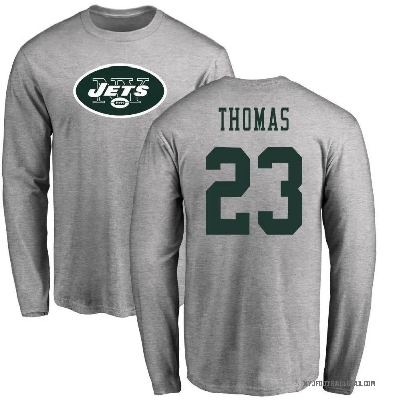 Azareye'h Thomas Men's Ash New York Jets Logo Long Sleeve T-Shirt -