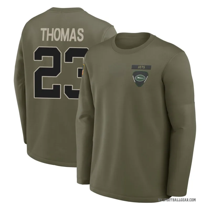 Azareye'h Thomas Men's Olive New York Jets 2025 Salute to Service Sideline Coaches Long Sleeve T-Shirt