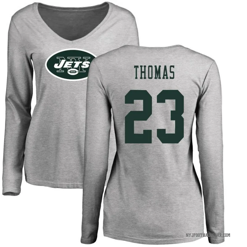Azareye'h Thomas Women's Ash New York Jets Logo Slim Fit Long Sleeve T-Shirt -
