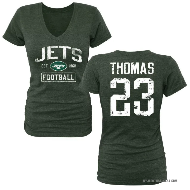 Azareye'h Thomas Women's Green New York Jets Distressed V-Neck T-Shirt