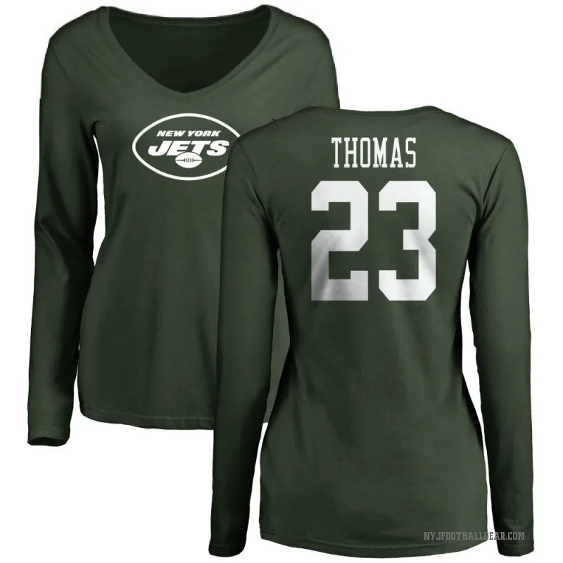 Azareye'h Thomas Women's Green New York Jets Logo Slim Fit Long Sleeve T-Shirt -