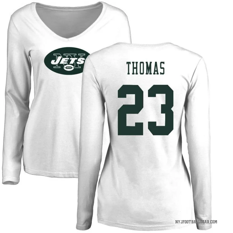 Azareye'h Thomas Women's White New York Jets Logo Slim Fit Long Sleeve T-Shirt -