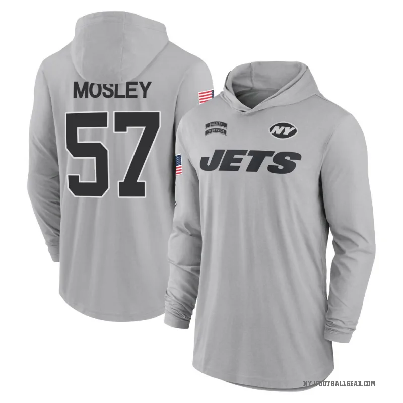 C.J. Mosley Men's Gray New York Jets 2024 Salute to Service Lightweight Performance Long Sleeve Hooded T-Shirt