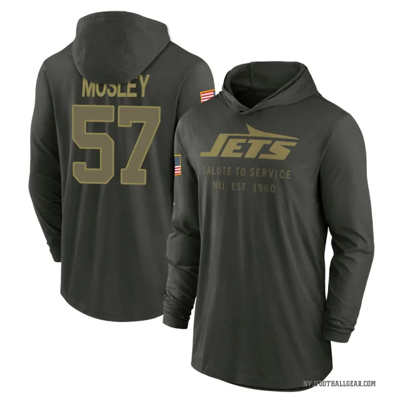 C.J. Mosley Men's Green New York Jets Forest/ 2025 Salute to Service Sideline Lightweight Hooded Pullover Long Sleeve T-Shirt