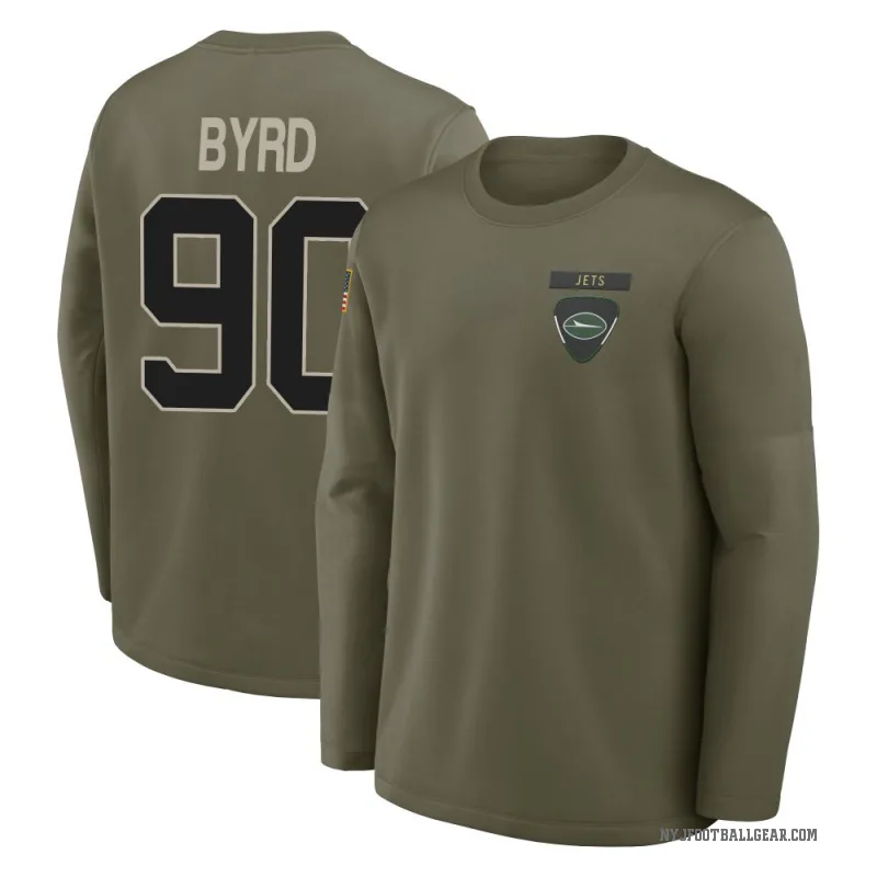 Dennis Byrd Men's Olive New York Jets 2025 Salute to Service Sideline Coaches Long Sleeve T-Shirt