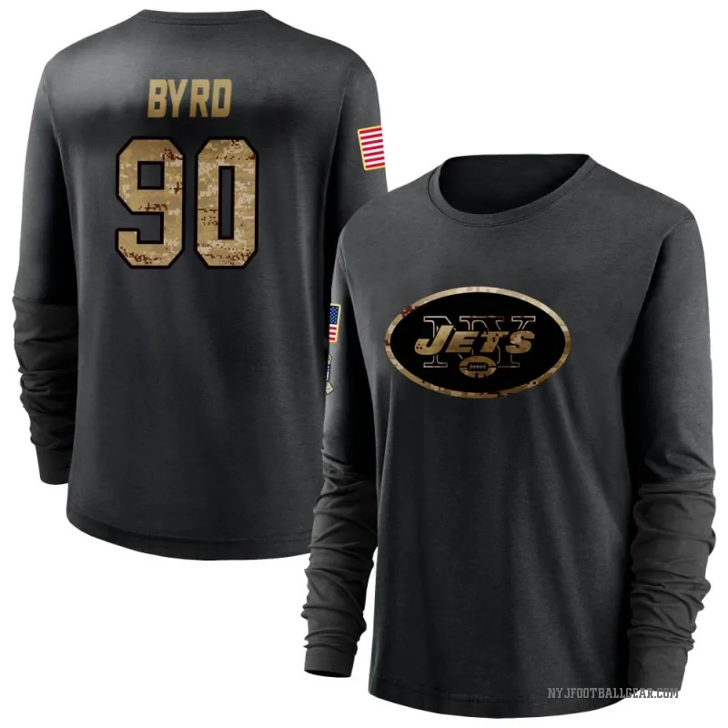 Dennis Byrd Women's Black New York Jets 2020 Salute To Service Sideline Performance Long Sleeve T-Shirt