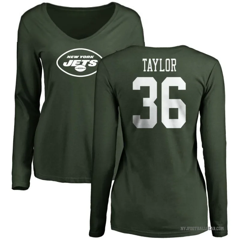 Ja'Sir Taylor Women's Green New York Jets Logo Slim Fit Long Sleeve T-Shirt -