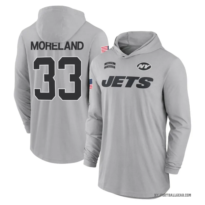 Jimmy Moreland Youth Gray New York Jets 2024 Salute to Service Lightweight Performance Long Sleeve Hooded T-Shirt