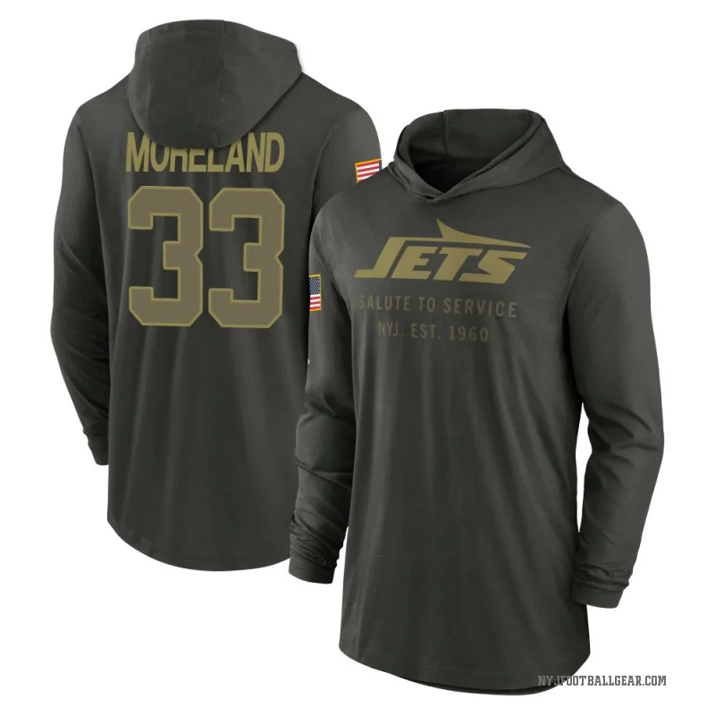 Jimmy Moreland Youth Green New York Jets Forest/ 2025 Salute to Service Sideline Lightweight Hooded Pullover Long Sleeve T-Shirt