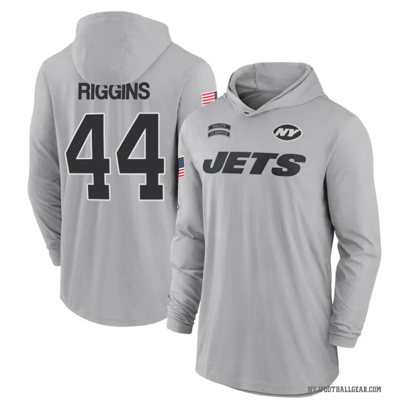John Riggins Men's Gray New York Jets 2024 Salute to Service Lightweight Performance Long Sleeve Hooded T-Shirt