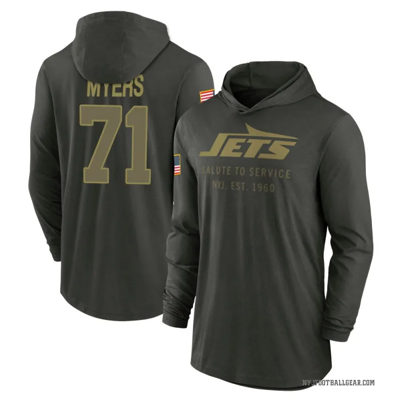 Josh Myers Men's Green New York Jets Forest/ 2025 Salute to Service Sideline Lightweight Hooded Pullover Long Sleeve T-Shirt