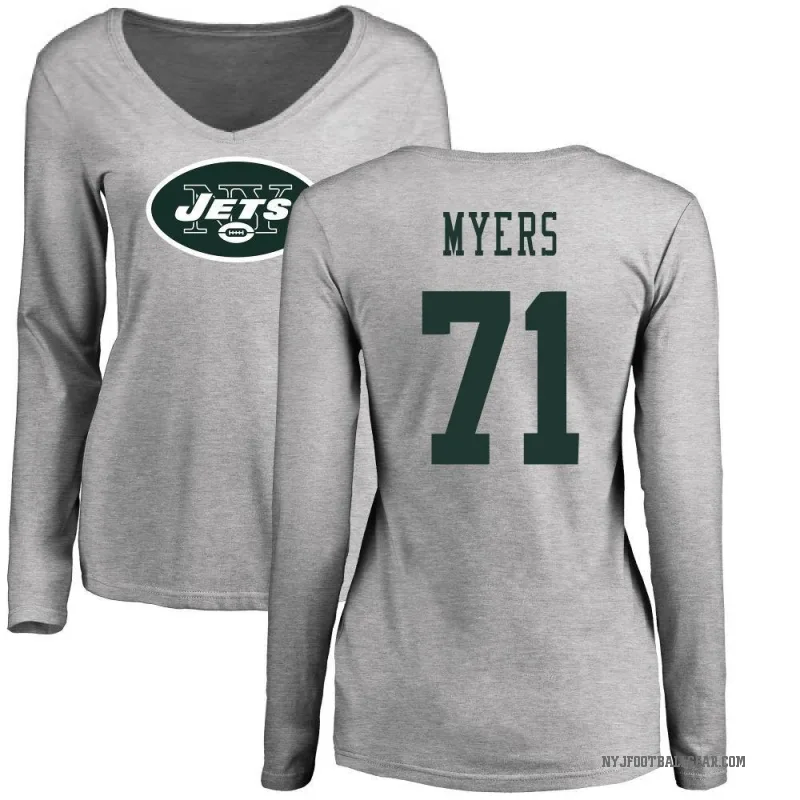 Josh Myers Women's Ash New York Jets Logo Slim Fit Long Sleeve T-Shirt -
