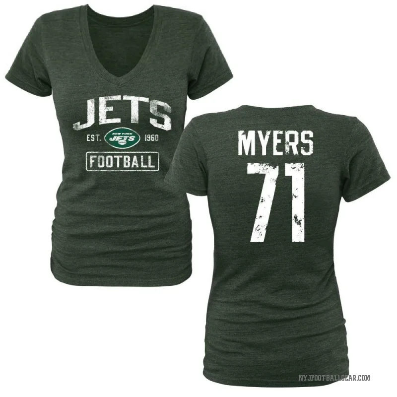 Josh Myers Women's Green New York Jets Distressed V-Neck T-Shirt