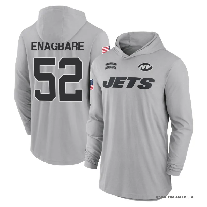 Kingsley Enagbare Men's Gray New York Jets 2024 Salute to Service Lightweight Performance Long Sleeve Hooded T-Shirt