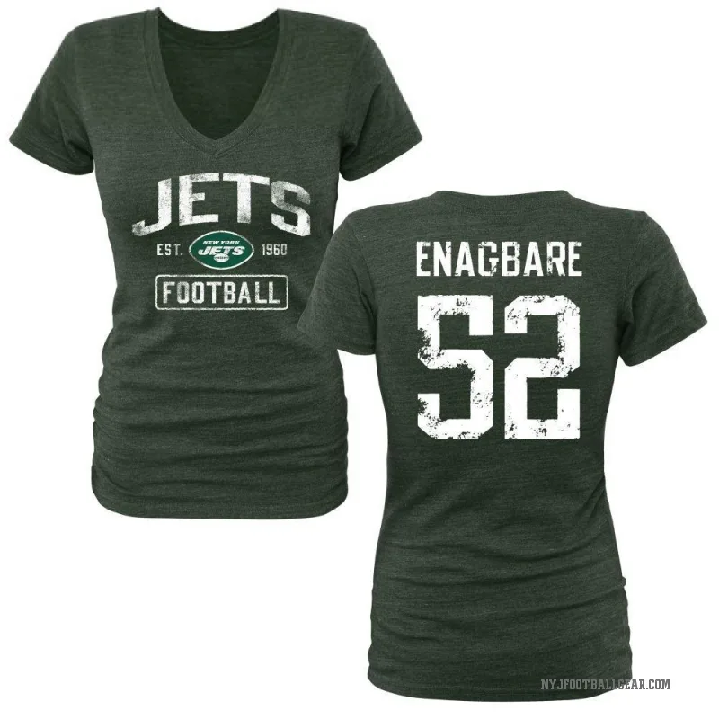 Kingsley Enagbare Women's Green New York Jets Distressed V-Neck T-Shirt