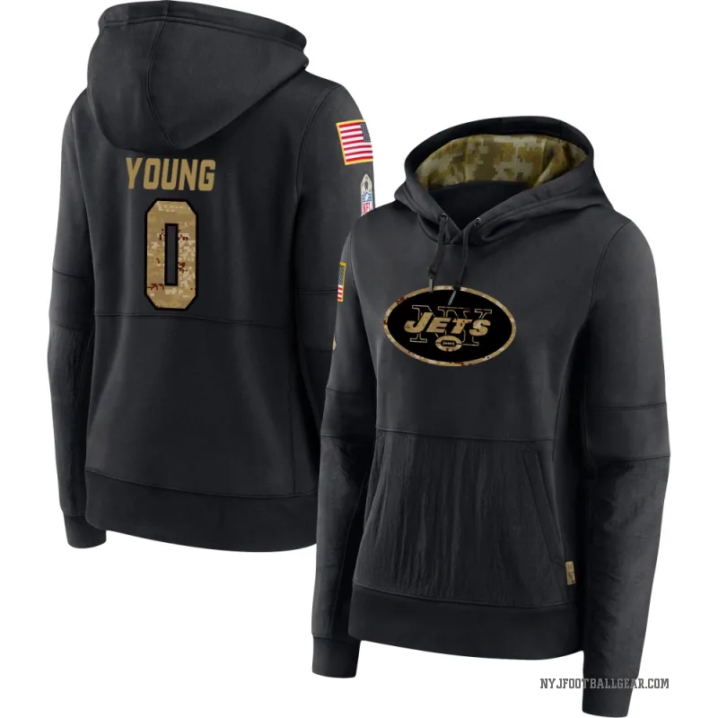 Landon Young Women's Black New York Jets 2020 Salute to Service Sideline Performance Pullover Hoodie