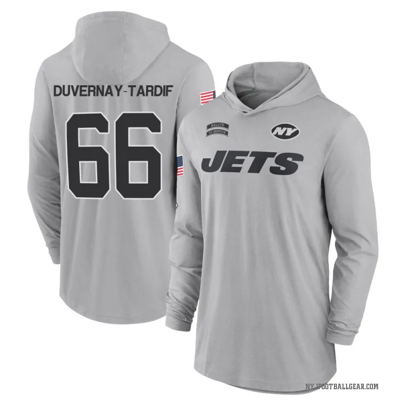Laurent Duvernay-Tardif Youth Gray New York Jets 2024 Salute to Service Lightweight Performance Long Sleeve Hooded T-Shirt