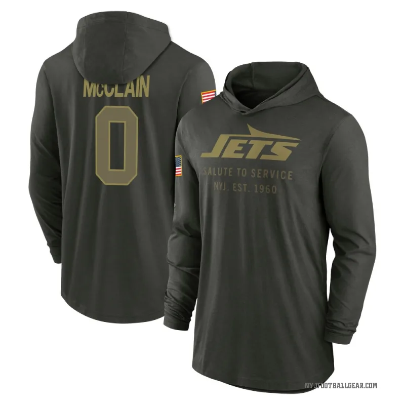 Malik McClain Men's Green New York Jets Forest/ 2025 Salute to Service Sideline Lightweight Hooded Pullover Long Sleeve T-Shirt