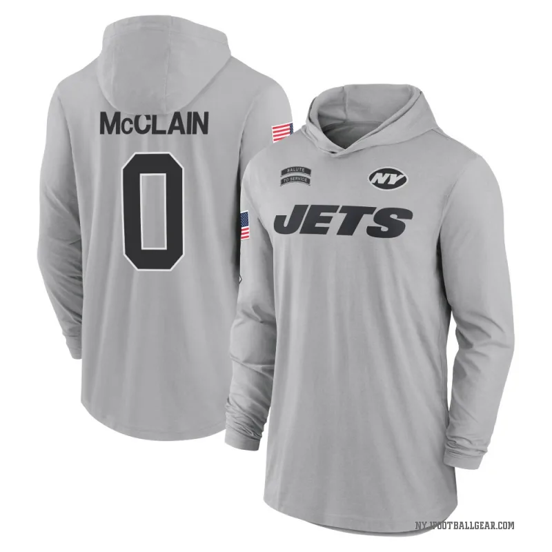 Malik McClain Youth Gray New York Jets 2024 Salute to Service Lightweight Performance Long Sleeve Hooded T-Shirt