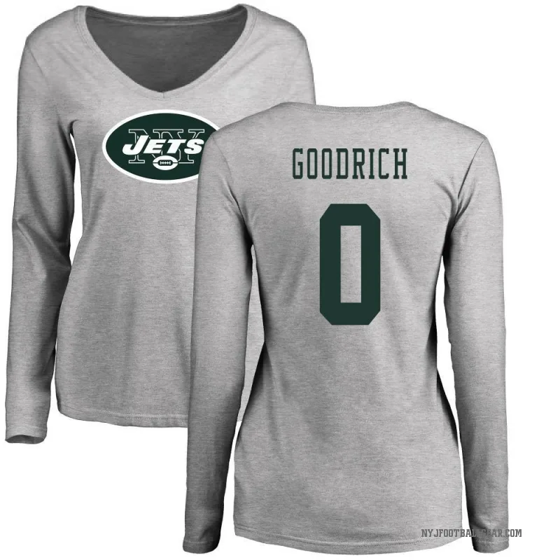 Mario Goodrich Women's Ash New York Jets Logo Slim Fit Long Sleeve T-Shirt -