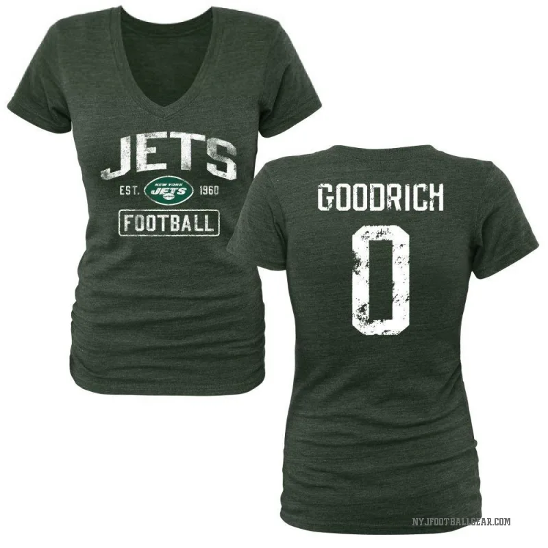 Mario Goodrich Women's Green New York Jets Distressed V-Neck T-Shirt