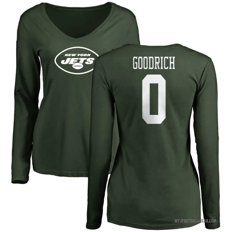 Mario Goodrich Women's Green New York Jets Logo Slim Fit Long Sleeve T-Shirt -