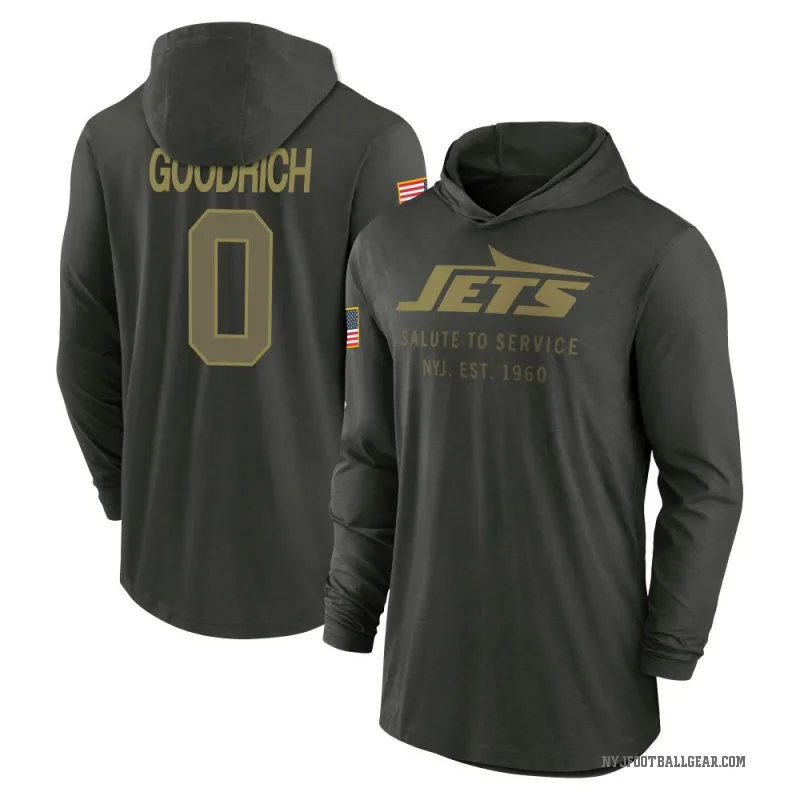 Mario Goodrich Youth Green New York Jets Forest/ 2025 Salute to Service Sideline Lightweight Hooded Pullover Long Sleeve T-Shirt