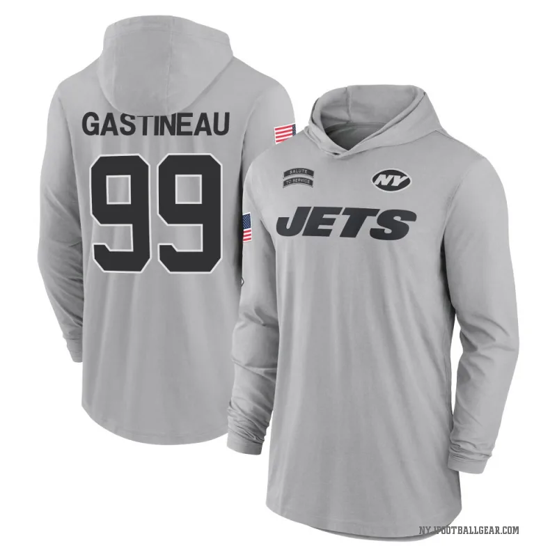 Mark Gastineau Youth Gray New York Jets 2024 Salute to Service Lightweight Performance Long Sleeve Hooded T-Shirt