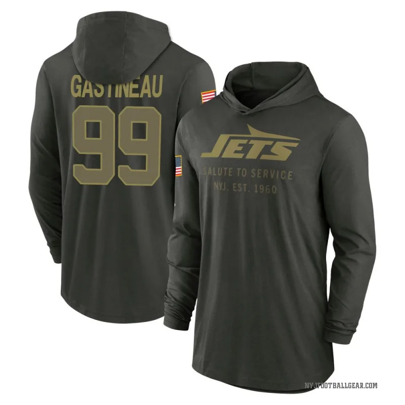 Mark Gastineau Youth Green New York Jets Forest/ 2025 Salute to Service Sideline Lightweight Hooded Pullover Long Sleeve T-Shirt