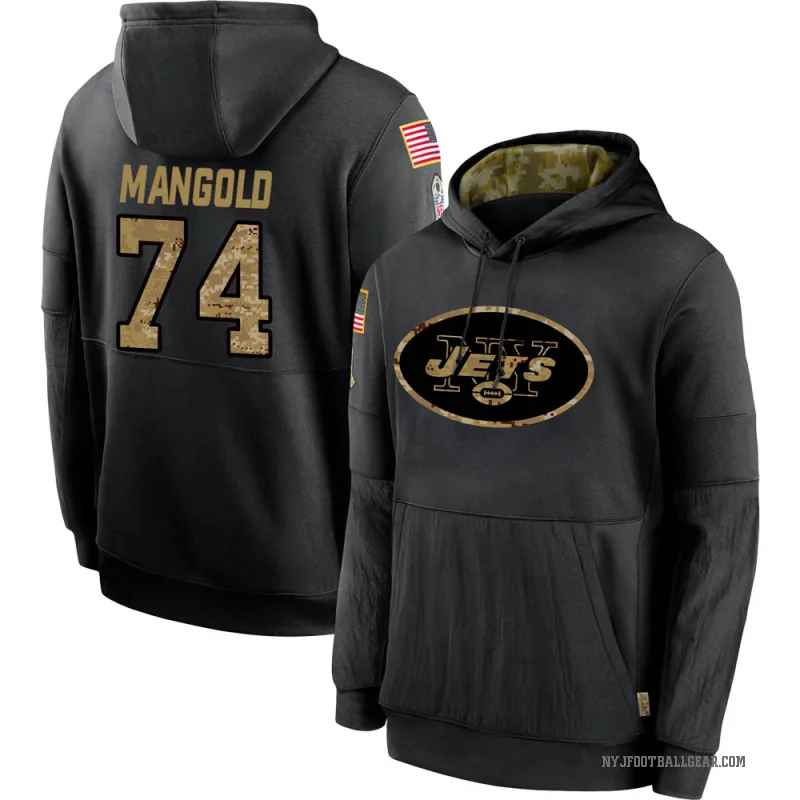 Nick Mangold Men's Black New York Jets 2020 Salute to Service Sideline Performance Pullover Hoodie