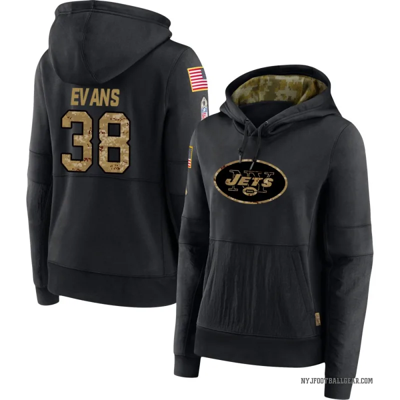 Zach Evans Women's Black New York Jets 2020 Salute to Service Sideline Performance Pullover Hoodie